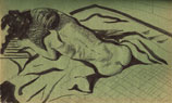 Nude ink drawing on green paper thumbnail